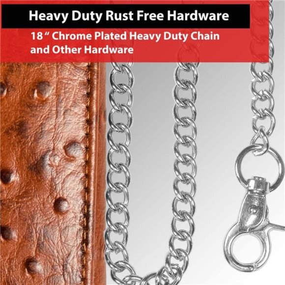 Motorcycle Chain Wallet for Men – 100% Natural Genuine Leather,Long Trifold RFID - Picture 6 of 8